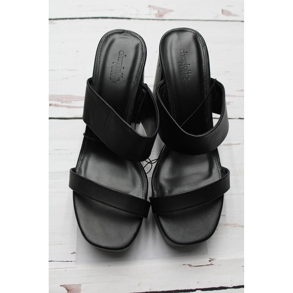Charlotte Russe Womens Black Platform Block Heel Slide Sandals Sz 9